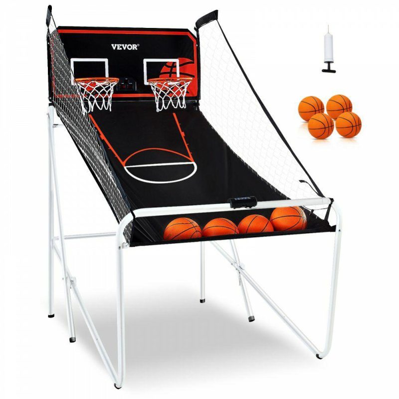 Basketball Equipment |  Foldable Basketball Arcade Game, 2 Player Indoor Basketball Game, Home Dual Shot Sport with 4 Balls, 8 Game Modes, Electronic Scoreboard, and Inflation Pump, for Kids, Adults (Black & White) Basketball Equipment Basketball Equipment