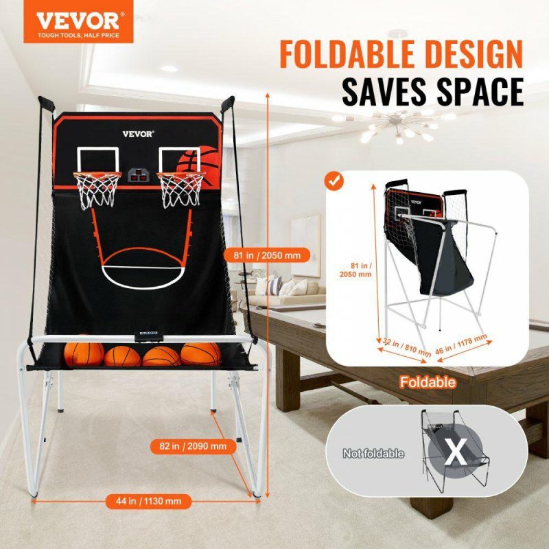 Basketball Equipment |  Foldable Basketball Arcade Game, 2 Player Indoor Basketball Game, Home Dual Shot Sport with 4 Balls, 8 Game Modes, Electronic Scoreboard, and Inflation Pump, for Kids, Adults (Black & White) Basketball Equipment Basketball Equipment