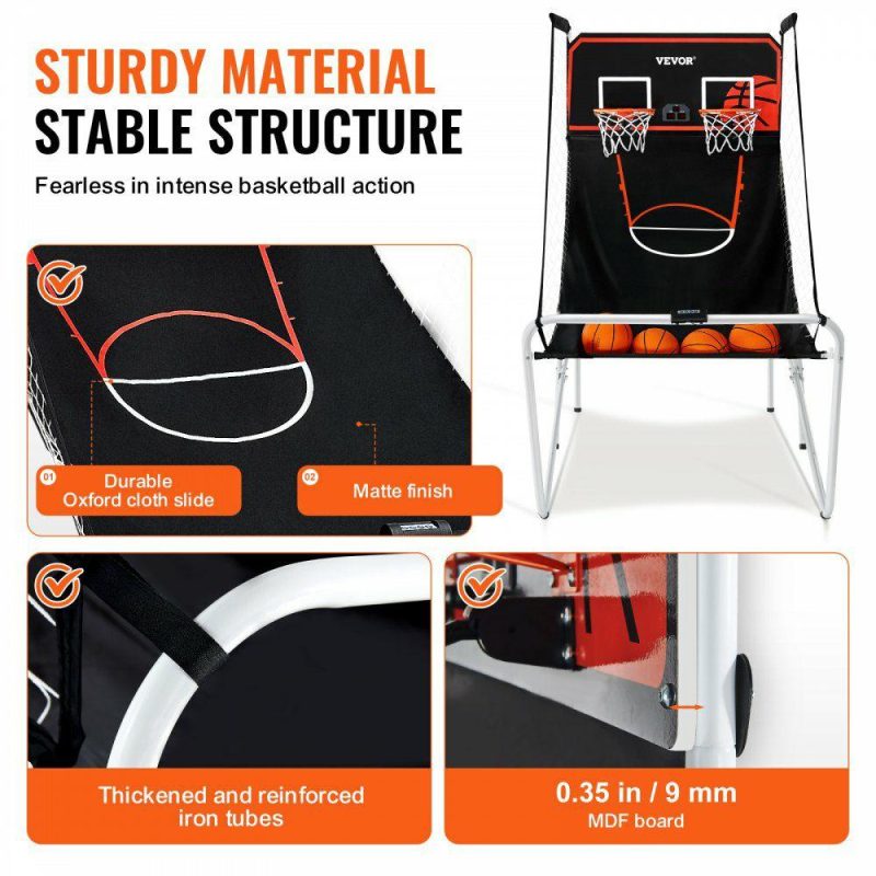 Basketball Equipment |  Foldable Basketball Arcade Game, 2 Player Indoor Basketball Game, Home Dual Shot Sport with 4 Balls, 8 Game Modes, Electronic Scoreboard, and Inflation Pump, for Kids, Adults (Black & White) Basketball Equipment Basketball Equipment