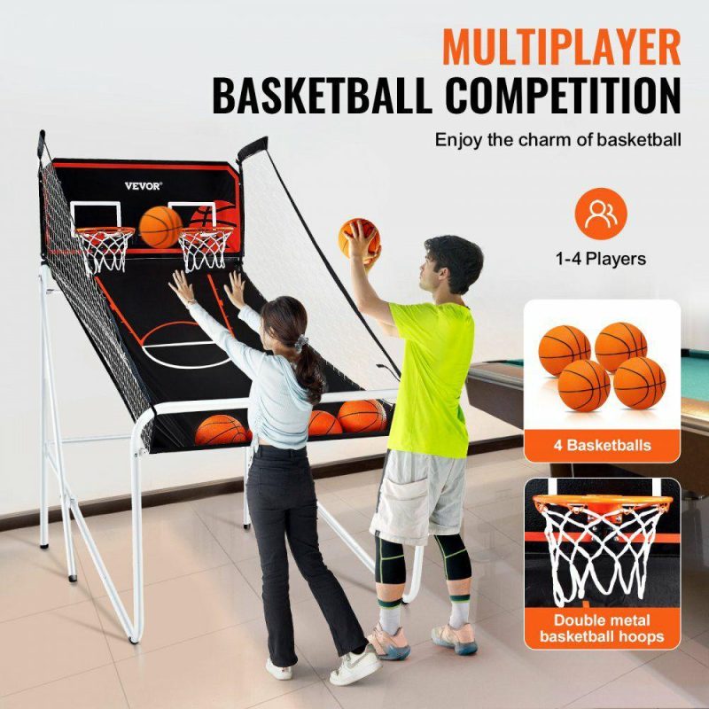 Basketball Equipment |  Foldable Basketball Arcade Game, 2 Player Indoor Basketball Game, Home Dual Shot Sport with 4 Balls, 8 Game Modes, Electronic Scoreboard, and Inflation Pump, for Kids, Adults (Black & White) Basketball Equipment Basketball Equipment