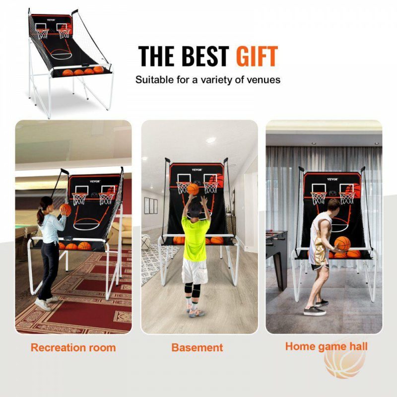 Basketball Equipment |  Foldable Basketball Arcade Game, 2 Player Indoor Basketball Game, Home Dual Shot Sport with 4 Balls, 8 Game Modes, Electronic Scoreboard, and Inflation Pump, for Kids, Adults (Black & White) Basketball Equipment Basketball Equipment