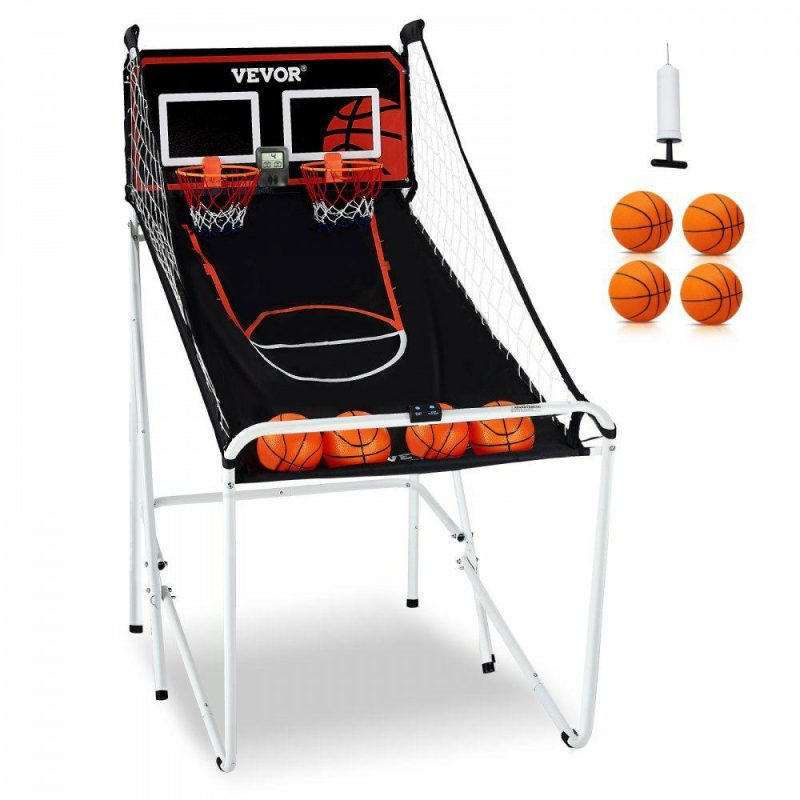 Basketball Equipment |  Foldable Basketball Arcade Game, 2 Player Indoor Basketball Game, Home Dual Shot Sport with 4 Balls, 8 Game Modes, LCD Electronic Scoreboard, and Inflation Pump, for Kids, Adults (Black & White) Basketball Equipment Basketball Equipment