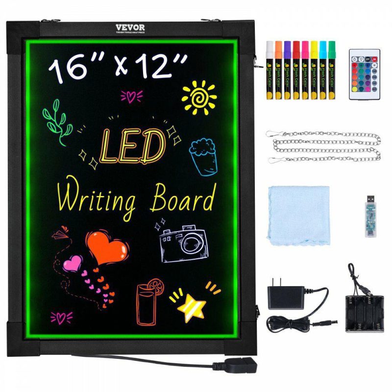 Boards & Easels |  LED Message Writing Board, 16″x12″ Illuminated Erasable Lighted Chalkboard, Neon Effect Menu Sign Board, Drawing Board with 8 Fluorescent Chalk Markers and Remote Control, for Home Wedding Shop Boards & Easels Boards & Easels