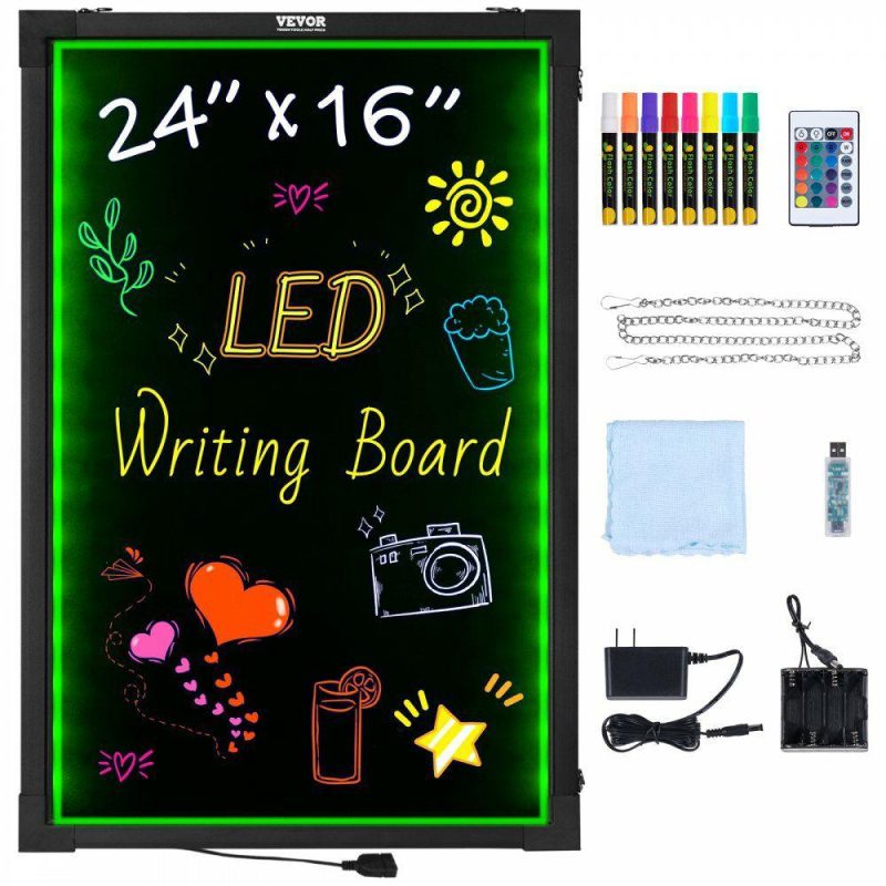 Boards & Easels |  LED Message Writing Board, 24″x16″ Illuminated Erasable Lighted Chalkboard, Neon Effect Menu Sign Board, Drawing Board with 8 Fluorescent Chalk Markers and Remote Tested to UL Standards Boards & Easels Boards & Easels