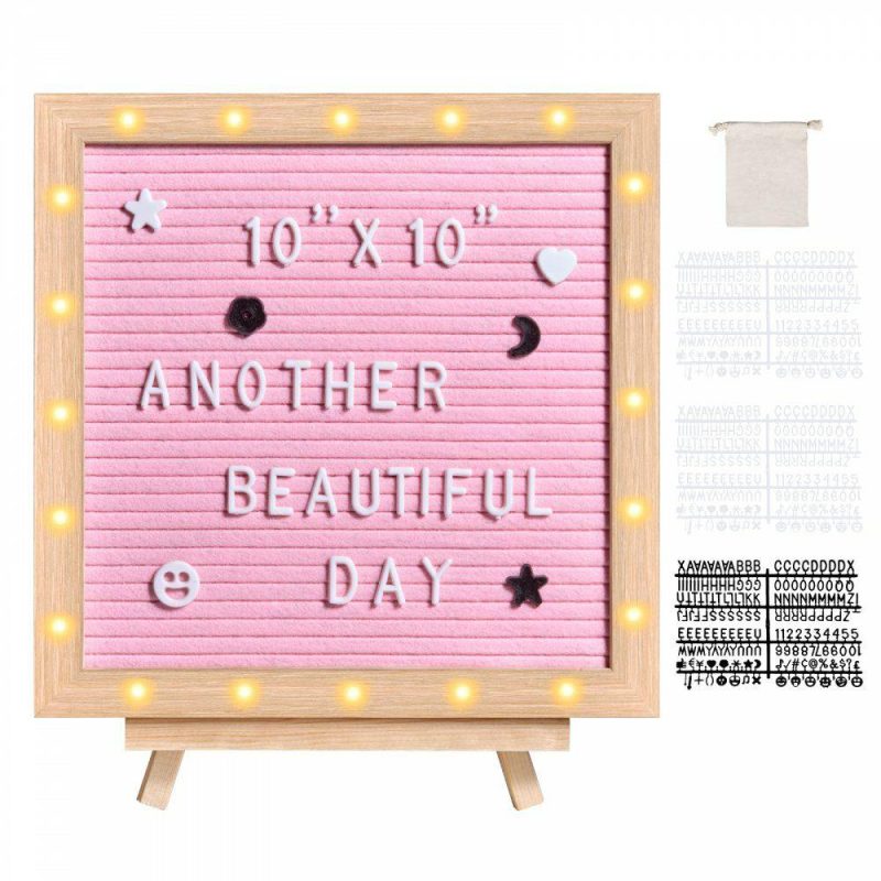 Boards & Easels |  Pink Felt Letter Board, 10″x10″ Felt Message Board, Changeable Sign Boards with 510 Letters, Stand, and Built-in LED Lights, Baby Announcement Sign for Home Classroom Office Decor Wedding Pink Boards & Easels Boards & Easels