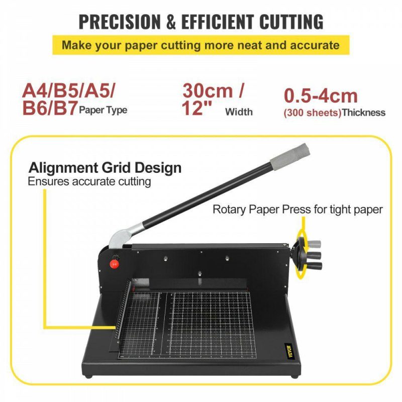 Cutting & Measuring Devices |  Paper Cutter 12Inch A4 Commercial Heavy Duty Paper Cutter 300 Sheets 45HRC Hardness Stack Cutter Metal Base Desktop Stack Cutter for Home Office (A4) Black Cutting & Measuring Devices Black