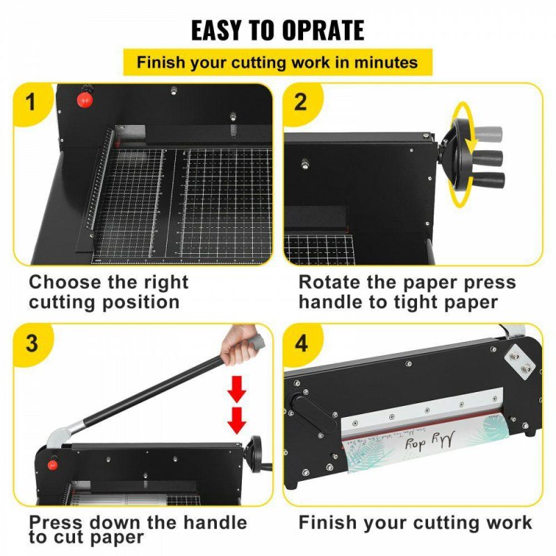 Cutting & Measuring Devices |  Paper Cutter 12Inch A4 Commercial Heavy Duty Paper Cutter 300 Sheets 45HRC Hardness Stack Cutter Metal Base Desktop Stack Cutter for Home Office (A4) Black Cutting & Measuring Devices Black