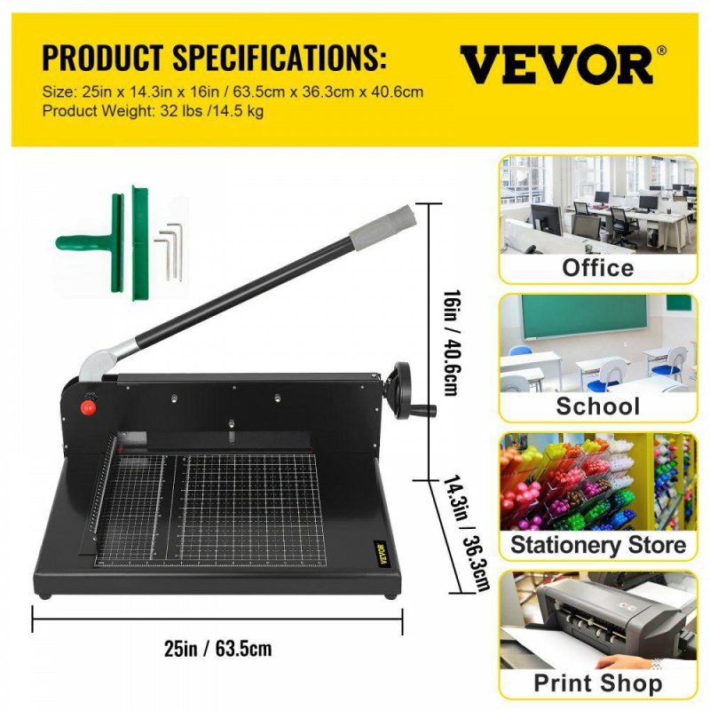 Cutting & Measuring Devices |  Paper Cutter 12Inch A4 Commercial Heavy Duty Paper Cutter 300 Sheets 45HRC Hardness Stack Cutter Metal Base Desktop Stack Cutter for Home Office (A4) Black Cutting & Measuring Devices Black