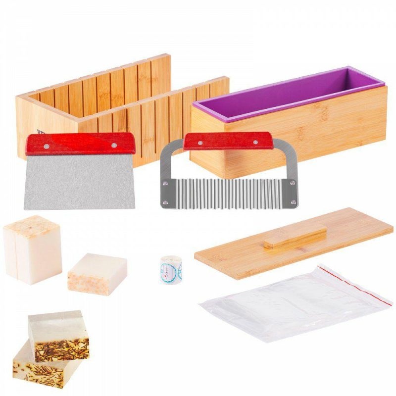 Cutting & Measuring Devices |  Soap Making Kit, Bamboo Cutting Box and Inner Box with Silicone Mold, Stainless Steel Straight Cutter and Wavy Cutter, 100 Bags and 105 Stickers, Soap Making Supplies DIY Kits for Adults Office Supplies Cutting & Measuring Devices