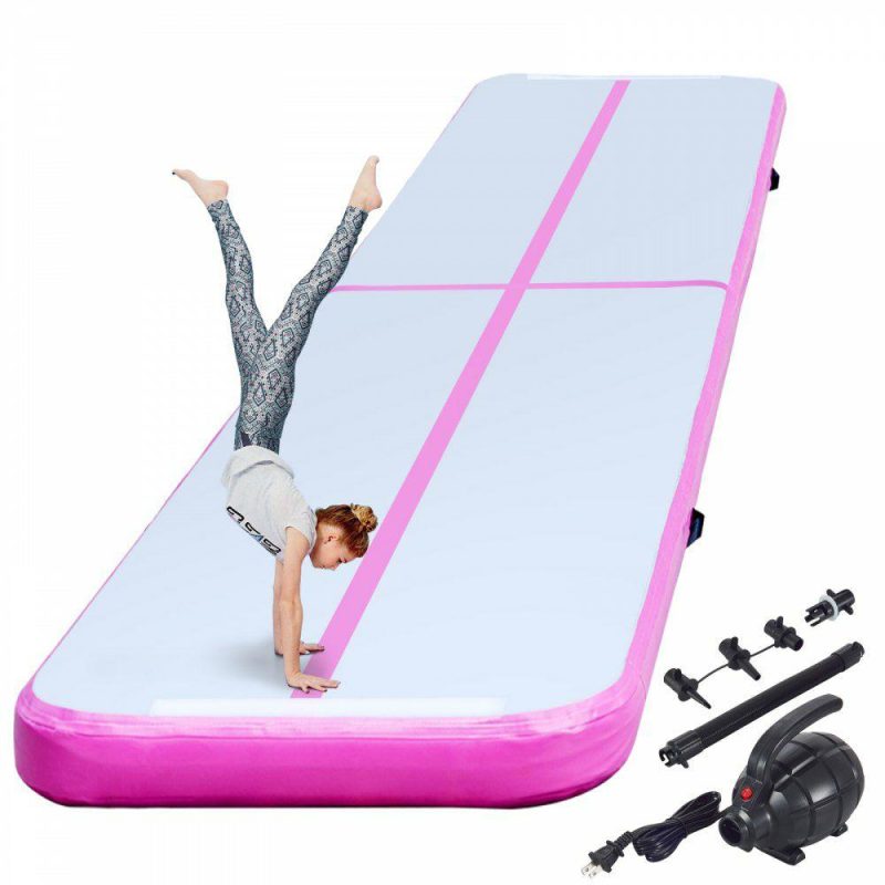 Exercise & Fitness |  16ft Inflatable Air Gymnastic Mat, 4 inches Thickness Air Tumble Track with Electric Air Pump,Dubrable Material Air Mat for Home Use / Training /Cheerleading / Yoga / Water,Pink Exercise & Fitness Exercise & Fitness