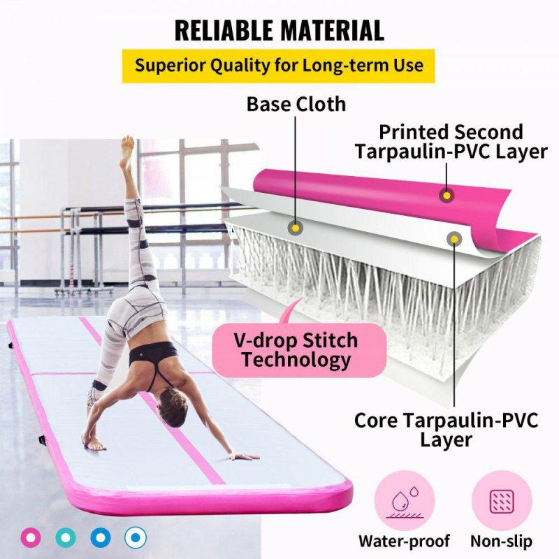 Exercise & Fitness |  16ft Inflatable Air Gymnastic Mat, 4 inches Thickness Air Tumble Track with Electric Air Pump,Dubrable Material Air Mat for Home Use / Training /Cheerleading / Yoga / Water,Pink Exercise & Fitness Exercise & Fitness