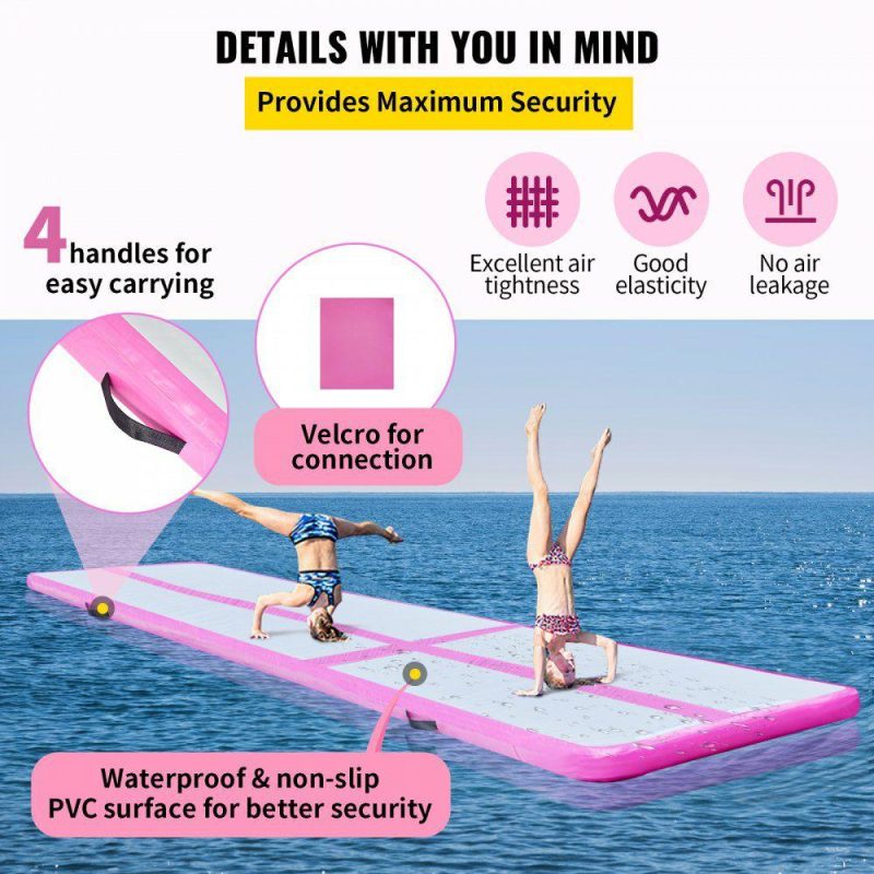 Exercise & Fitness |  16ft Inflatable Air Gymnastic Mat, 4 inches Thickness Air Tumble Track with Electric Air Pump,Dubrable Material Air Mat for Home Use / Training /Cheerleading / Yoga / Water,Pink Exercise & Fitness Exercise & Fitness