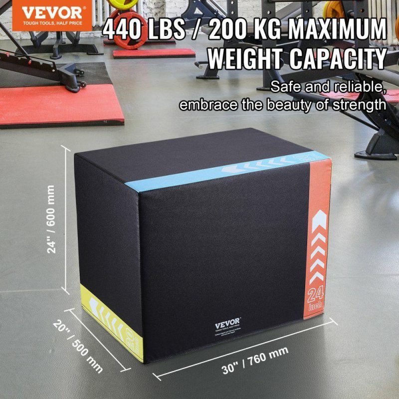 Exercise & Fitness |  3 in 1 Plyometric Jump Box, 30/24/20 Inch Cotton Plyo Box, Platform & Jumping Agility Box, Anti-Slip Fitness Exercise Step Up Box for Home Gym Training, Conditioning Strength Training, Black Exercise & Fitness Exercise & Fitness