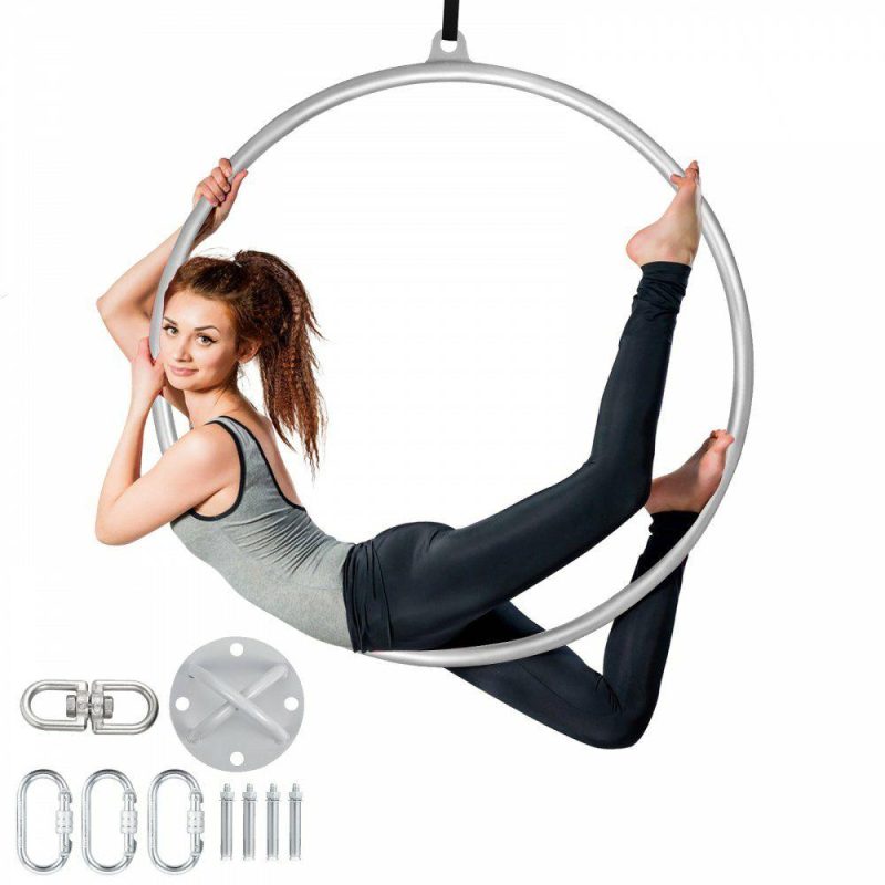 Exercise & Fitness |  3ft/90cm Dia Lyra Hoop,770 Lbs Strength Tested Aerial Hoop,Single Point Circus Aerial Equipment Yoga Hoop Aerial Dancing Circus Ring Set,Sliver Exercise & Fitness Exercise & Fitness