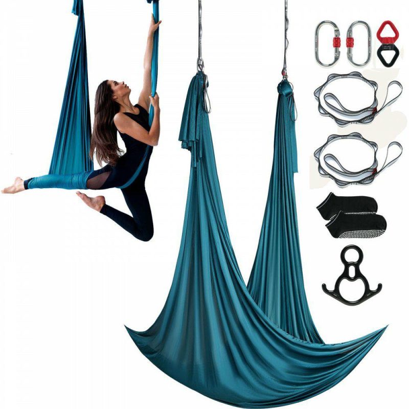 Exercise & Fitness |  Aerial Silk & Yoga Swing, 11 Yards, Aerial Yoga Hammock Kit with 100gsm Nylon Fabric, Full Rigging Hardware & Easy Set-up Guide, Antigravity Flying for All Levels Fitness Bodybuilding, Green Dark Green Exercise & Fitness Dark Green