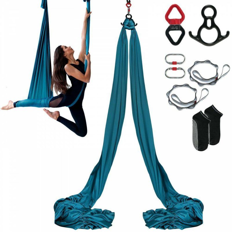 Exercise & Fitness |  Aerial Silk & Yoga Swing, 8.7 Yards, Aerial Yoga Hammock Kit with 100gsm Nylon Fabric, Full Rigging Hardware & Easy Set-up Guide, Antigravity Flying for All Levels Fitness Bodybuilding, Green Dark Green Exercise & Fitness Dark Green