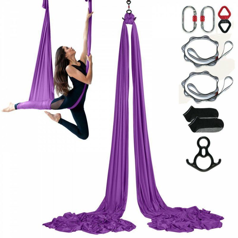 Exercise & Fitness |  Aerial Silk & Yoga Swing, 8.7 Yards, Aerial Yoga Hammock Kit with 100gsm Nylon Fabric, Full Rigging Hardware & Easy Set-up Guide, Antigravity Flying for All Levels Fitness Bodybuilding, Purple Dark Purple Exercise & Fitness Dark Purple