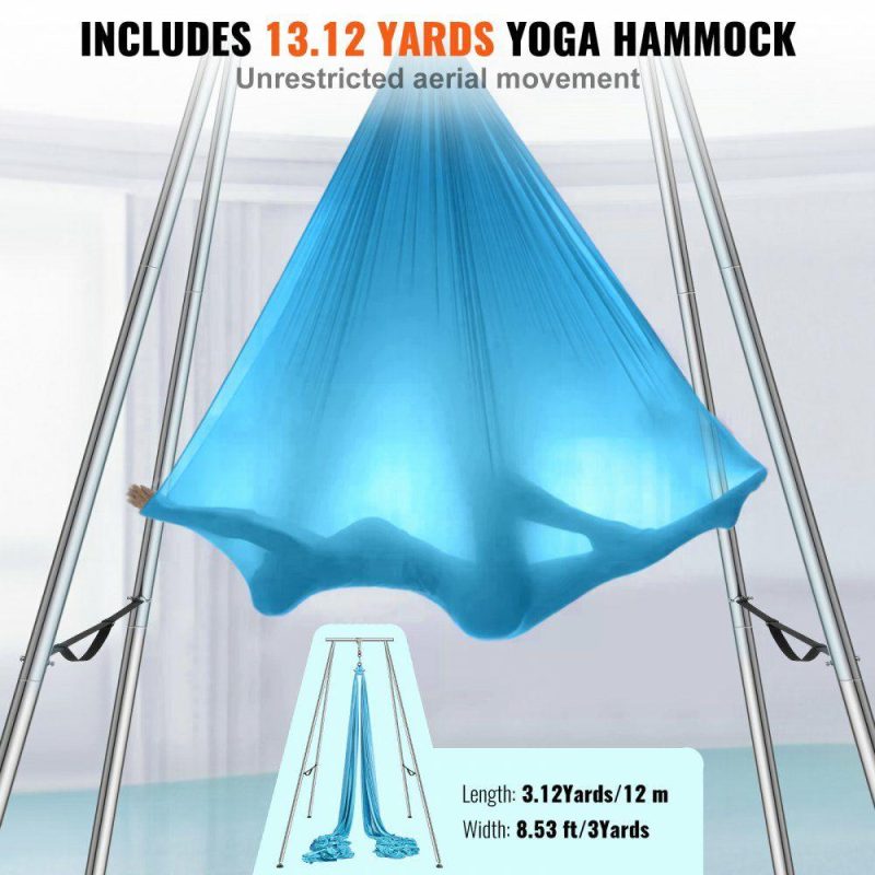 Exercise & Fitness |  Aerial Yoga Frame & Yoga Hammock, 9.67 ft Height Professional Yoga Swing Stand Comes with 13.1 Yards Aerial Hammock, Max 551.15 lbs Load Capacity Yoga Rig for Indoor Outdoor Aerial Yoga, Blue Blue Exercise & Fitness Blue