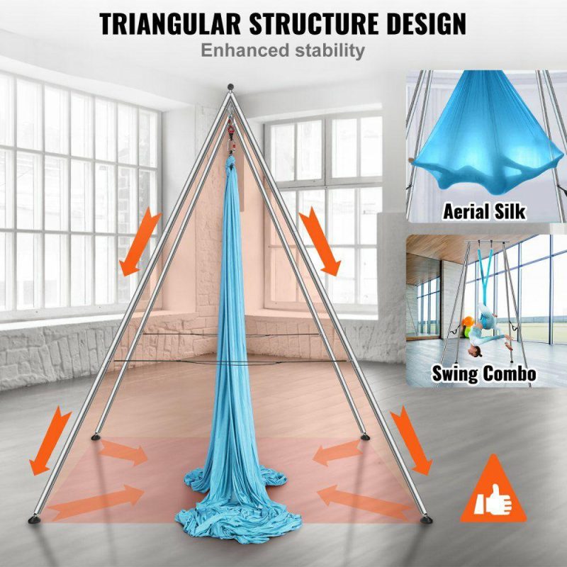 Exercise & Fitness |  Aerial Yoga Frame & Yoga Hammock, 9.67 ft Height Professional Yoga Swing Stand Comes with 13.1 Yards Aerial Hammock, Max 551.15 lbs Load Capacity Yoga Rig for Indoor Outdoor Aerial Yoga, Blue Blue Exercise & Fitness Blue