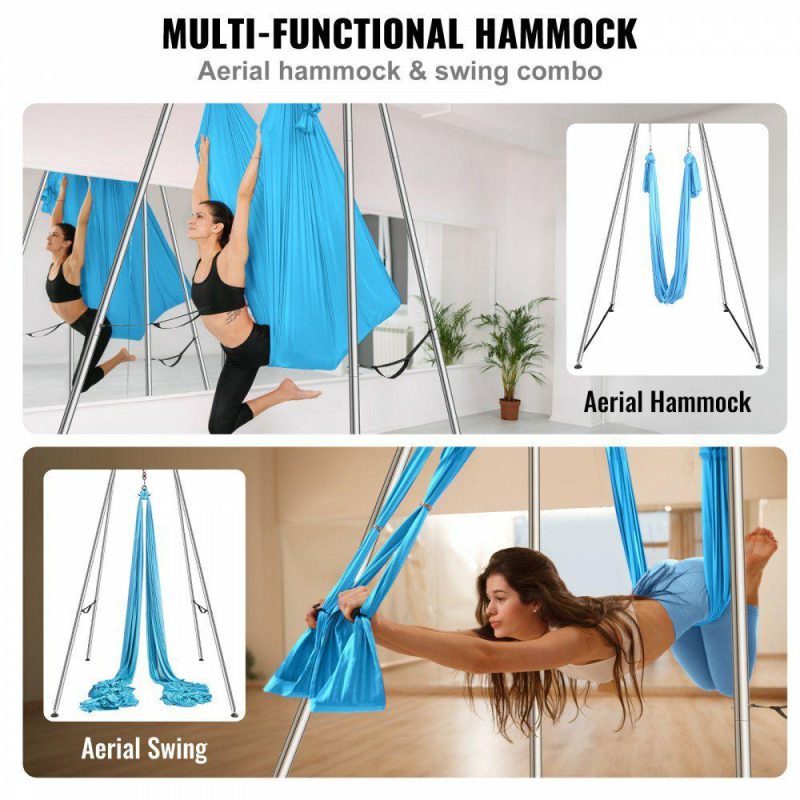 Exercise & Fitness |  Aerial Yoga Frame & Yoga Hammock, 9.67 ft Height Professional Yoga Swing Stand Comes with 13.1 Yards Aerial Hammock, Max 551.15 lbs Load Capacity Yoga Rig for Indoor Outdoor Aerial Yoga, Blue Blue Exercise & Fitness Blue