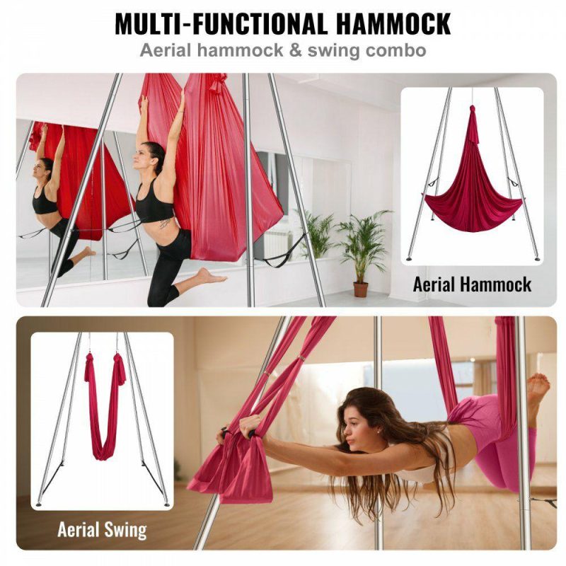 Exercise & Fitness |  Aerial Yoga Frame & Yoga Hammock, 9.67 ft Height Professional Yoga Swing Stand Comes with 6.6 Yards Aerial Hammock, Max 551.15 lbs Load Capacity, Yoga Rig for Indoor Outdoor Aerial Yoga, Red Red Exercise & Fitness Exercise & Fitness