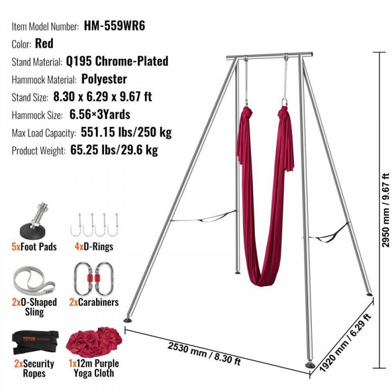 Exercise & Fitness |  Aerial Yoga Frame & Yoga Hammock, 9.67 ft Height Professional Yoga Swing Stand Comes with 6.6 Yards Aerial Hammock, Max 551.15 lbs Load Capacity, Yoga Rig for Indoor Outdoor Aerial Yoga, Red Red Exercise & Fitness Exercise & Fitness