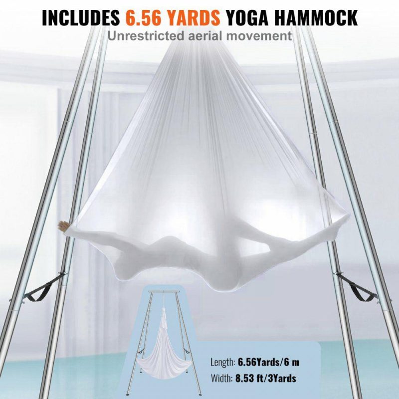 Exercise & Fitness |  Aerial Yoga Frame & Yoga Hammock, 9.67 ft Height Professional Yoga Swing Stand Comes with 6.6 Yards Aerial Hammock, Max 551.15 lbs Load Capacity Yoga Rig for Indoor Outdoor Aerial Yoga, White White Exercise & Fitness Exercise & Fitness