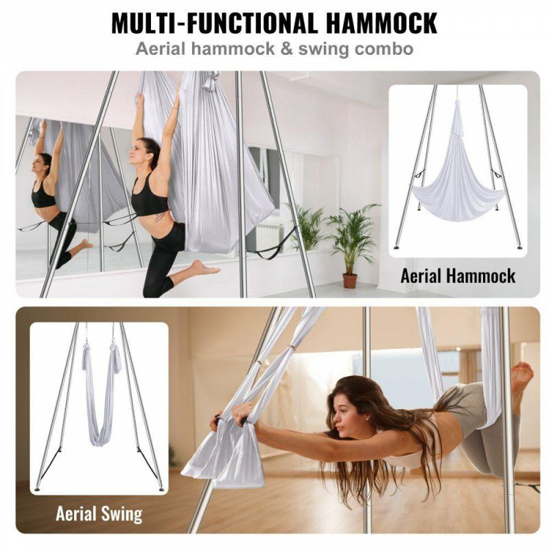 Exercise & Fitness |  Aerial Yoga Frame & Yoga Hammock, 9.67 ft Height Professional Yoga Swing Stand Comes with 6.6 Yards Aerial Hammock, Max 551.15 lbs Load Capacity Yoga Rig for Indoor Outdoor Aerial Yoga, White White Exercise & Fitness Exercise & Fitness