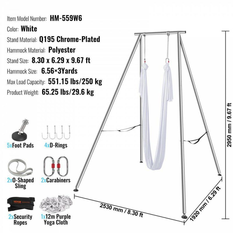 Exercise & Fitness |  Aerial Yoga Frame & Yoga Hammock, 9.67 ft Height Professional Yoga Swing Stand Comes with 6.6 Yards Aerial Hammock, Max 551.15 lbs Load Capacity Yoga Rig for Indoor Outdoor Aerial Yoga, White White Exercise & Fitness Exercise & Fitness