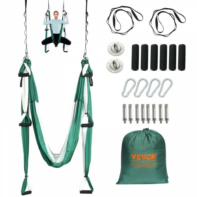 Exercise & Fitness |  Aerial Yoga Swing Set, 2.7 Yards Yoga Hammock Hanging Swing Aerial Sling Inversion Fly Kit Trapeze Inversion Equipment with Ceiling Mount Accessories, Max 661.38 lbs Load Capacity, Green/White Green & White Exercise & Fitness Exercise & Fitness