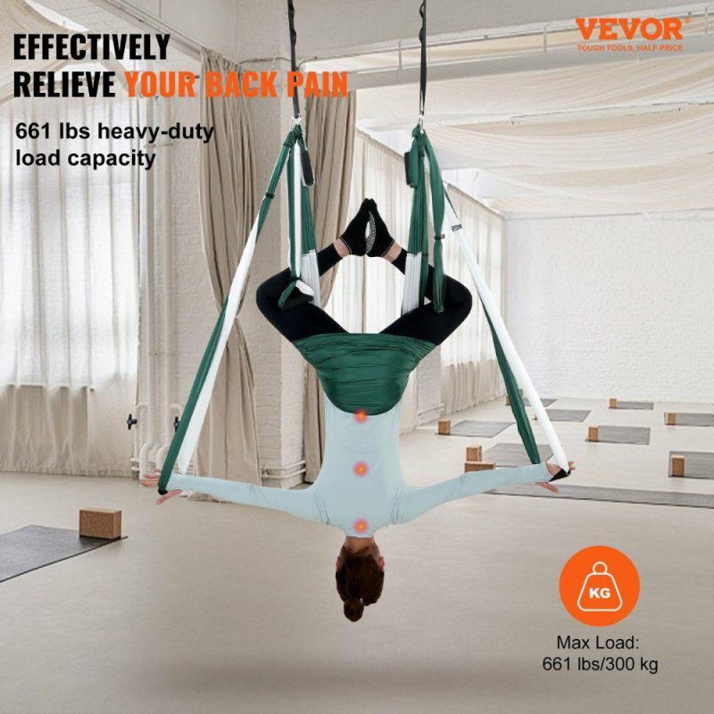 Exercise & Fitness |  Aerial Yoga Swing Set, 2.7 Yards Yoga Hammock Hanging Swing Aerial Sling Inversion Fly Kit Trapeze Inversion Equipment with Ceiling Mount Accessories, Max 661.38 lbs Load Capacity, Green/White Green & White Exercise & Fitness Exercise & Fitness