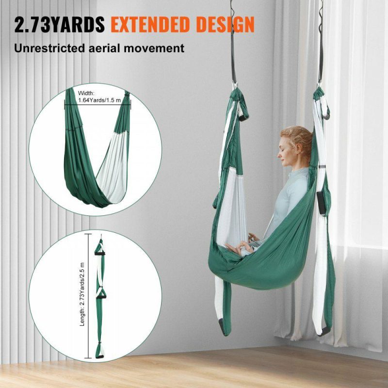 Exercise & Fitness |  Aerial Yoga Swing Set, 2.7 Yards Yoga Hammock Hanging Swing Aerial Sling Inversion Fly Kit Trapeze Inversion Equipment with Ceiling Mount Accessories, Max 661.38 lbs Load Capacity, Green/White Green & White Exercise & Fitness Exercise & Fitness