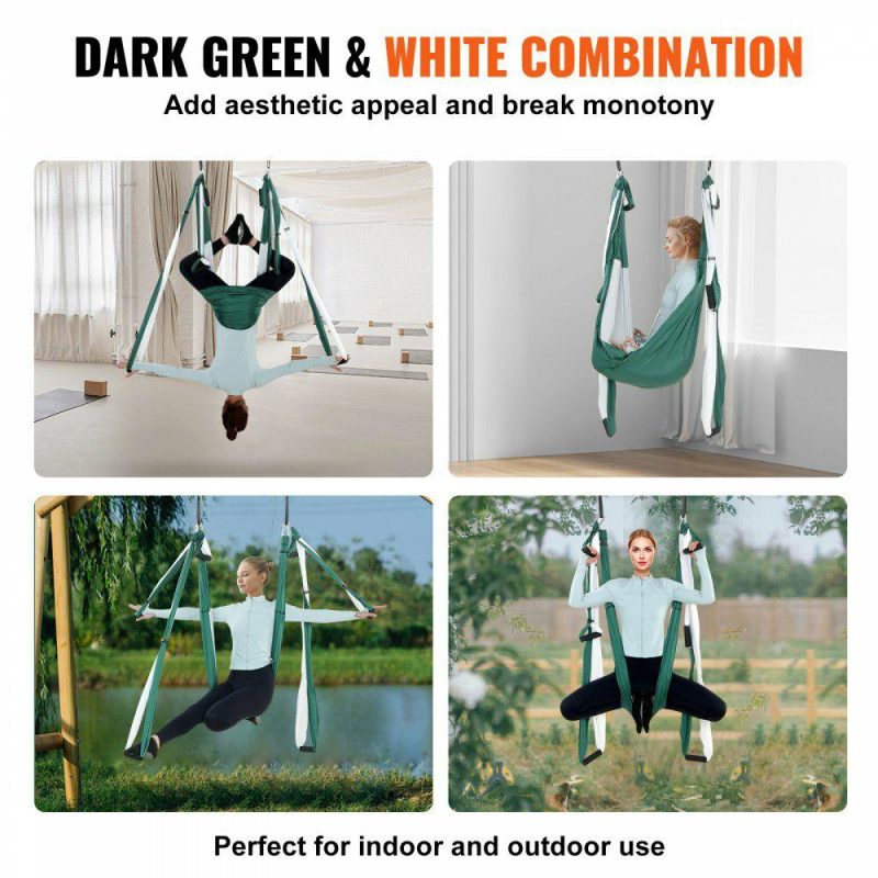 Exercise & Fitness |  Aerial Yoga Swing Set, 2.7 Yards Yoga Hammock Hanging Swing Aerial Sling Inversion Fly Kit Trapeze Inversion Equipment with Ceiling Mount Accessories, Max 661.38 lbs Load Capacity, Green/White Green & White Exercise & Fitness Exercise & Fitness