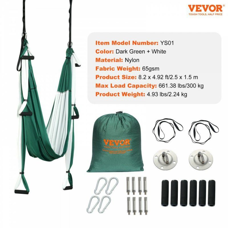 Exercise & Fitness |  Aerial Yoga Swing Set, 2.7 Yards Yoga Hammock Hanging Swing Aerial Sling Inversion Fly Kit Trapeze Inversion Equipment with Ceiling Mount Accessories, Max 661.38 lbs Load Capacity, Green/White Green & White Exercise & Fitness Exercise & Fitness