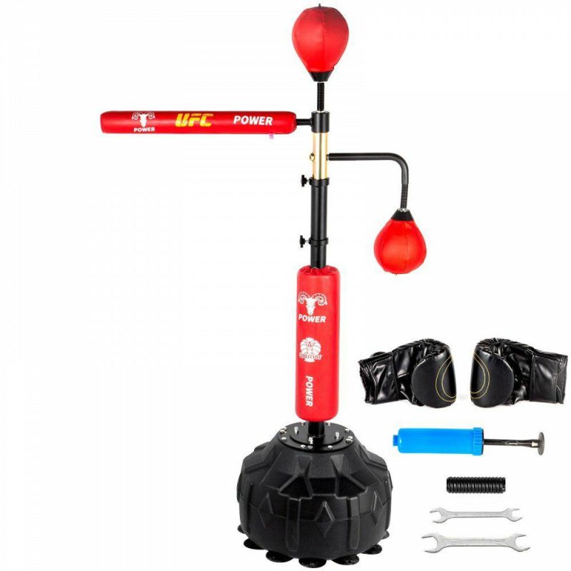 Exercise & Fitness |  Boxing Speed Trainer, Punching Bag Spinning Bar, Training Boxing Ball with Reflex Bar & Gloves, Solid Speed Punching Bag Free Standing, Adjustable Height, for Adult&Kid, Red with Two Ball Red Exercise & Fitness Exercise & Fitness