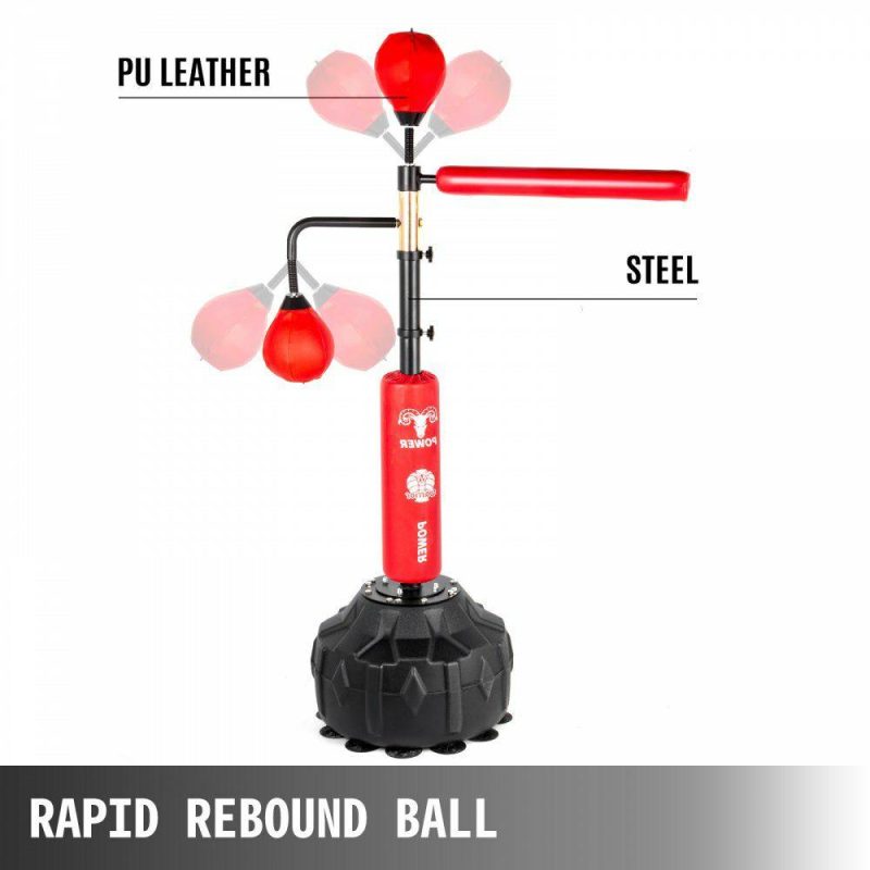 Exercise & Fitness |  Boxing Speed Trainer, Punching Bag Spinning Bar, Training Boxing Ball with Reflex Bar & Gloves, Solid Speed Punching Bag Free Standing, Adjustable Height, for Adult&Kid, Red with Two Ball Red Exercise & Fitness Exercise & Fitness