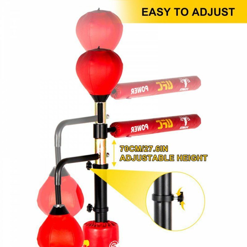 Exercise & Fitness |  Boxing Speed Trainer, Punching Bag Spinning Bar, Training Boxing Ball with Reflex Bar & Gloves, Solid Speed Punching Bag Free Standing, Adjustable Height, for Adult&Kid, Red with Two Ball Red Exercise & Fitness Exercise & Fitness