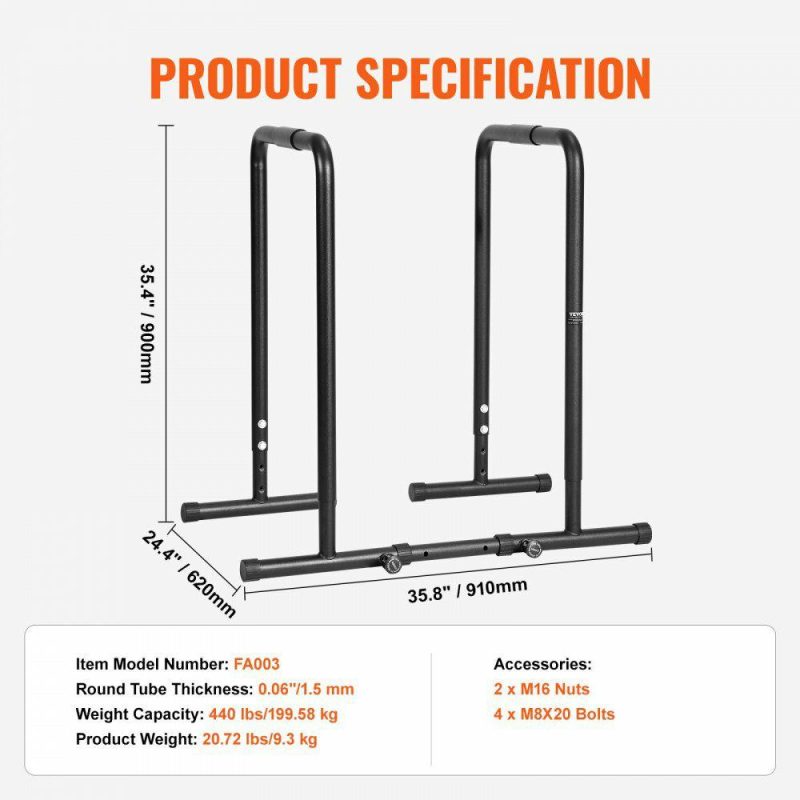 Exercise & Fitness |  Dip Bar, 440 lbs Capacity, Heave Duty Dip Stand Station with Adjustable Height, Fitness Workout Dip Bar Station Stabilizer Parallette Push Up Stand, Parallel Bars for Strength Training Home Gym Exercise & Fitness Exercise & Fitness