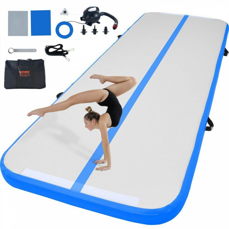 Exercise & Fitness |  Gymnastics Air Mat, 4 inch Thickness Inflatable Gymnastics Tumbling Mat, Tumble Track with Electric Pump, Training Mats for Home Use/Gym/Yoga/Cheerleading/Beach/Park/Water, 10 ft, Blue Blue Exercise & Fitness Blue