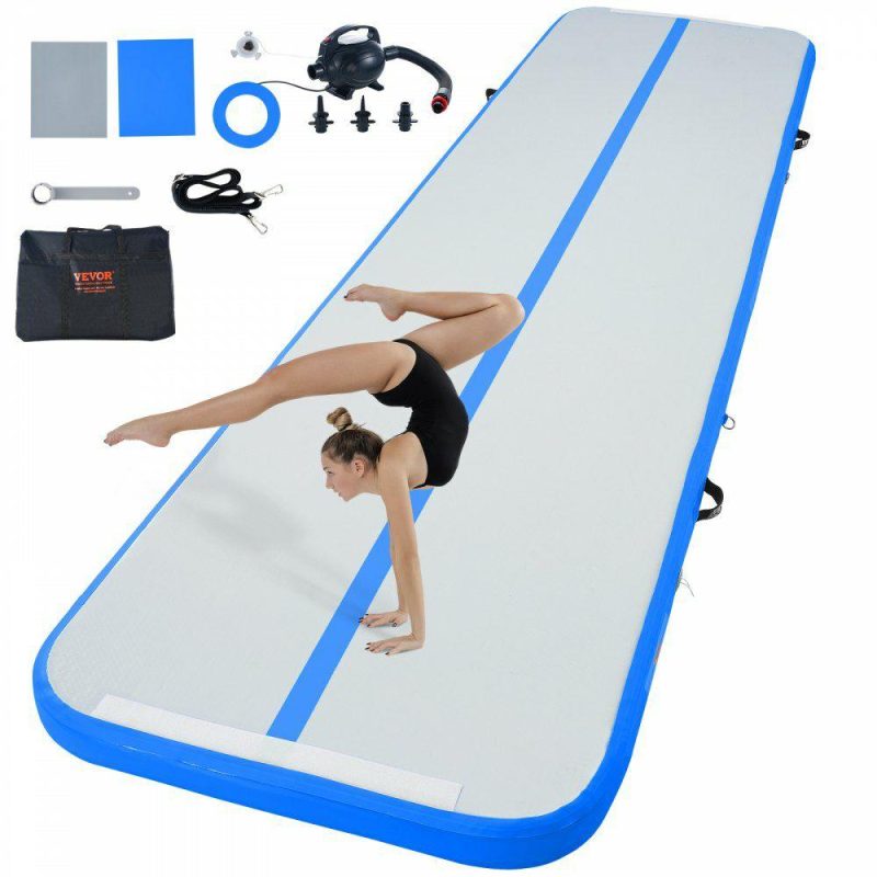 Exercise & Fitness |  Gymnastics Air Mat, 4 inch Thickness Inflatable Gymnastics Tumbling Mat, Tumble Track with Electric Pump, Training Mats for Home Use/Gym/Yoga/Cheerleading/Beach/Park/Water, 13 ft, Blue Blue Exercise & Fitness Blue