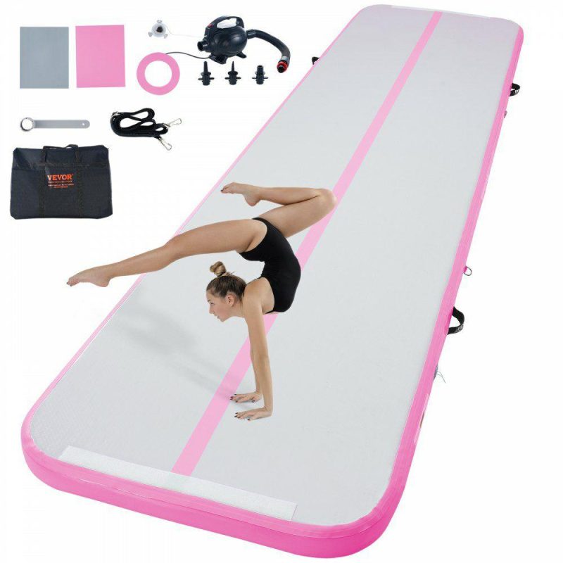 Exercise & Fitness |  Gymnastics Air Mat, 4 inch Thickness Inflatable Gymnastics Tumbling Mat, Tumble Track with Electric Pump, Training Mats for Home Use/Gym/Yoga/Cheerleading/Beach/Park/Water, 13 ft, Pink Pink Sports & Recreation Exercise & Fitness