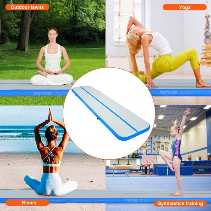 Exercise & Fitness |  Gymnastics Air Mat, 4 inch Thickness Inflatable Gymnastics Tumbling Mat, Tumble Track with Electric Pump, Training Mats for Home Use/Gym/Yoga/Cheerleading/Beach/Park/Water, 13 ft, Blue Blue Exercise & Fitness Blue