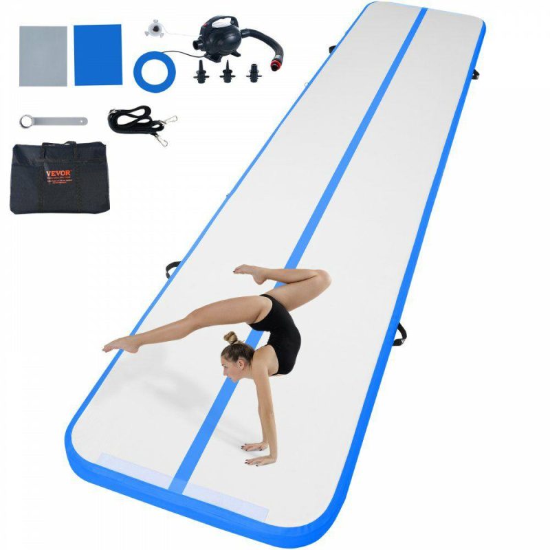 Exercise & Fitness |  Gymnastics Air Mat, 4 inch Thickness Inflatable Gymnastics Tumbling Mat, Tumble Track with Electric Pump, Training Mats for Home Use/Gym/Yoga/Cheerleading/Beach/Park/Water, 16 ft, Blue Blue Exercise & Fitness Blue