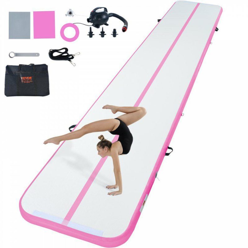 Exercise & Fitness |  Gymnastics Air Mat, 4 inch Thickness Inflatable Gymnastics Tumbling Mat, Tumble Track with Electric Pump, Training Mats for Home Use/Gym/Yoga/Cheerleading/Beach/Park/Water, 20 ft, Pink Pink Exercise & Fitness Exercise & Fitness