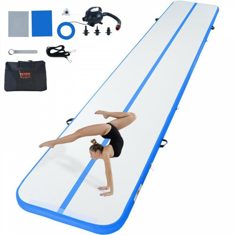 Exercise & Fitness |  Gymnastics Air Mat, 4 inch Thickness Inflatable Gymnastics Tumbling Mat, Tumble Track with Electric Pump, Training Mats for Home Use/Gym/Yoga/Cheerleading/Beach/Park/Water, 20 ft, Blue Blue Exercise & Fitness Blue