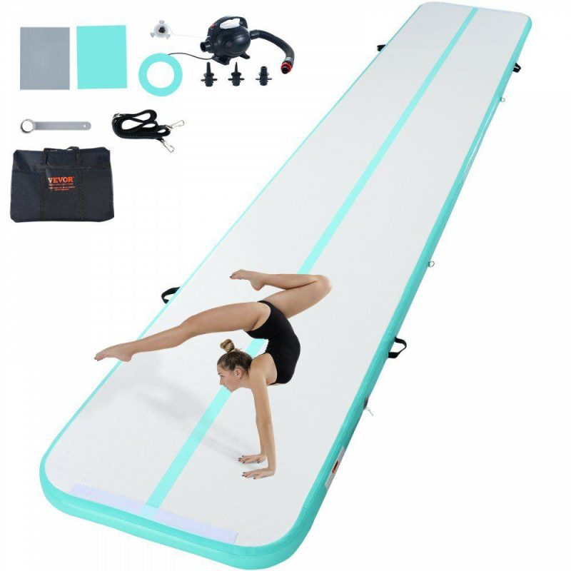 Exercise & Fitness |  Gymnastics Air Mat, 4 inch Thickness Inflatable Gymnastics Tumbling Mat, Tumble Track with Electric Pump, Training Mats for Home Use/Gym/Yoga/Cheerleading/Beach/Park/Water, 20 ft, Mint Green Mint Green Exercise & Fitness Exercise & Fitness