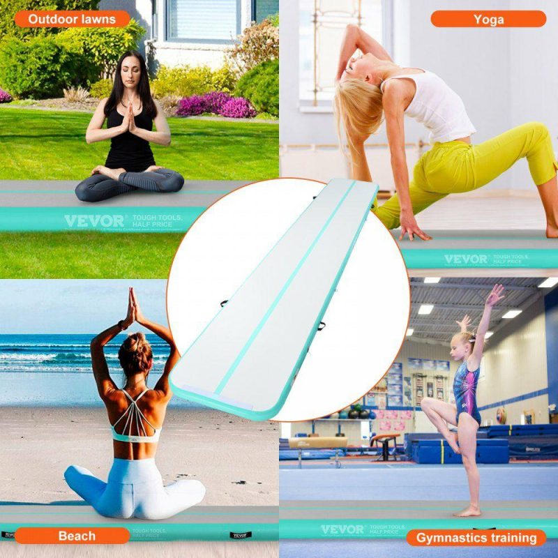 Exercise & Fitness |  Gymnastics Air Mat, 4 inch Thickness Inflatable Gymnastics Tumbling Mat, Tumble Track with Electric Pump, Training Mats for Home Use/Gym/Yoga/Cheerleading/Beach/Park/Water, 20 ft, Mint Green Mint Green Exercise & Fitness Exercise & Fitness