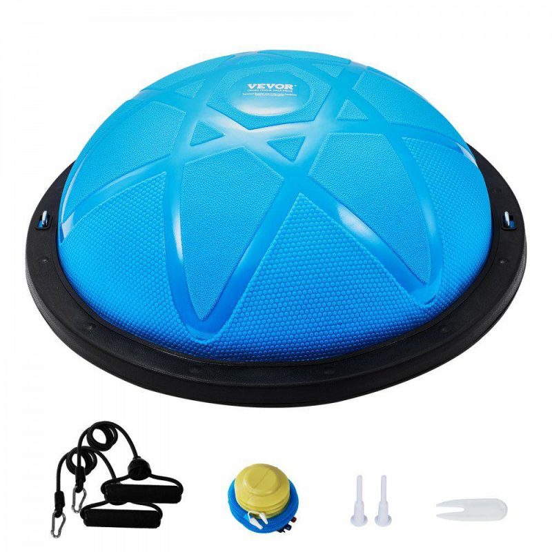 Exercise & Fitness |  Half Exercise Ball Trainer, 23 inch Balance Ball Trainer, 660 lbs Capacity Stability Ball, Yoga Ball with Resistance Bands and Pump, Strength Fitness Ball for Home Gym, Full Body Workouts, Blue Blue Exercise & Fitness Blue