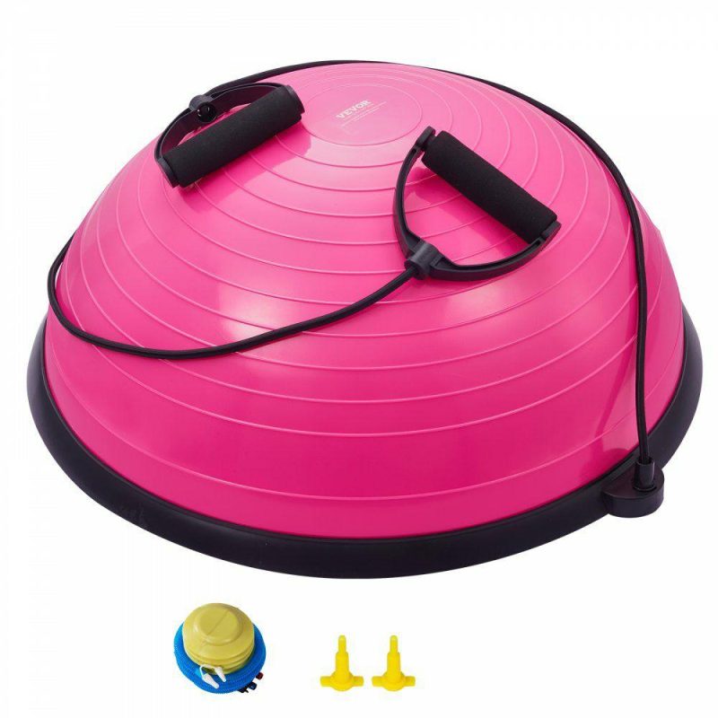 Exercise & Fitness |  Half Exercise Ball Trainer, 23 inch Balance Ball Trainer, 660lbs Capacity Stability Ball, Yoga Ball with Resistance Bands & Foot Pump, Strength Fitness Ball for Home Gym, Full Body Workout, Pink Pink Exercise & Fitness Exercise & Fitness