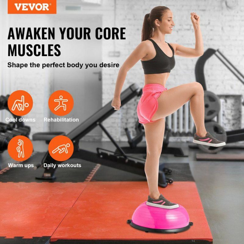 Exercise & Fitness |  Half Exercise Ball Trainer, 23 inch Balance Ball Trainer, 660lbs Capacity Stability Ball, Yoga Ball with Resistance Bands & Foot Pump, Strength Fitness Ball for Home Gym, Full Body Workout, Pink Pink Exercise & Fitness Exercise & Fitness